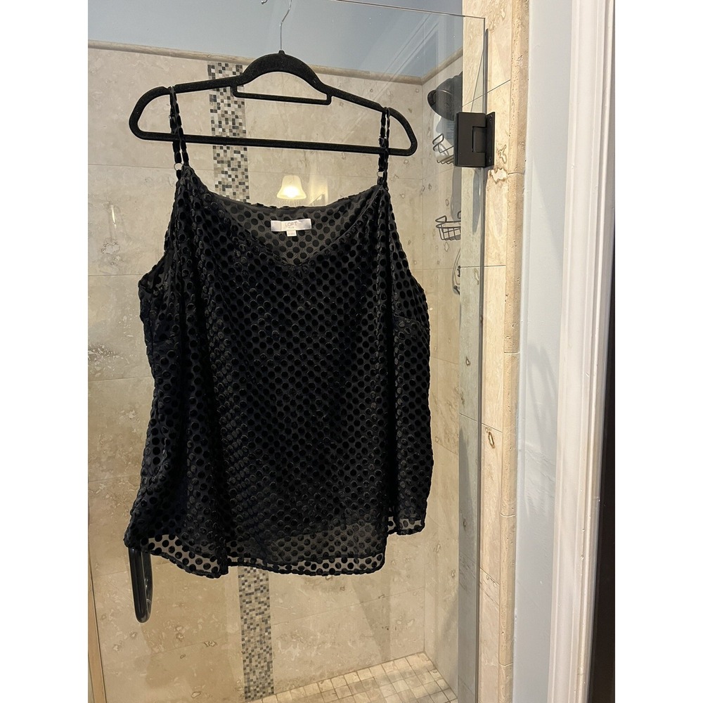 LOFT Plus Black Velvet Burnout Polka Dot Sleeveless Blouse Cami Top Size 24 Plus
